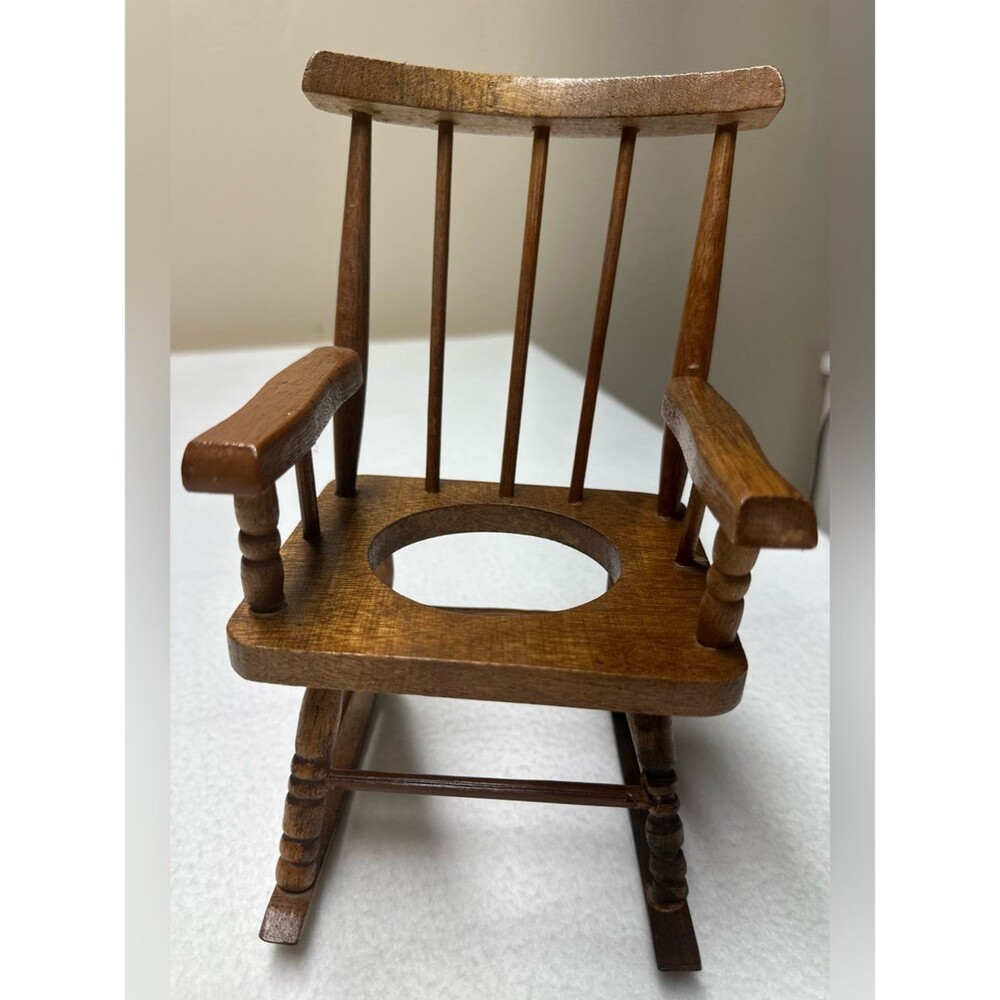 Vintage Mini Wood Rocking Chair Plant Holder Doll Furniture Farmhouse Decor